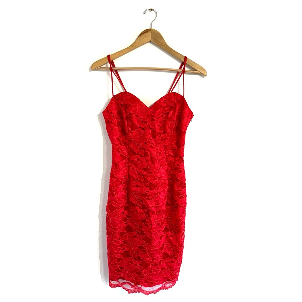 Vintage Roberta Red Lace Mini dress lace up corset back spaghetti strap